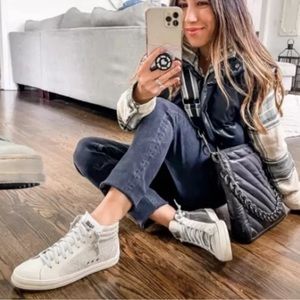 P448 high top white patent leather sneakers size (38) US SIZE 7.5 - 8 womens